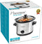 Bestron Slowcooker, met 3 programma's, keramische pan & glazen deksel, voor 2 Personen, 1,5L capaciteit, vatwasserveilig, 120 Watt, kleur: zilver
