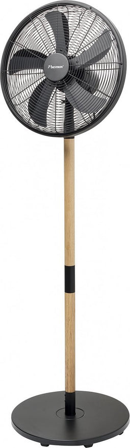 Bestron Statiefventilator met 3 snelheidsstanden, Ventilator met 80° graden draaifunctie & stijlvol hout desgin, Ø 45cm, 50Watt, DFS45WB, kleur: zwart / hout