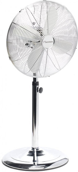 Bestron Statiefventilator met 3 snelheidsstanden, Ventilator met 90° graden draaifunctie & in hoogte verstelbare telescoopstang tot 127cm, Ø 45cm, 50Watt, DFS45S, kleur: chrome