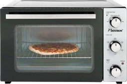Bestron vrijstaande Mini Oven met 31L volume, Bakoven inlcusief Grillrooster, Draaispit, Bakschaal & Heteluchtfunctie, met 5 programma’s tot max. 230 °C, timer & indicatielampje, 1500 Watt, kleur: zilver / zwart