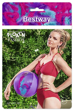 Bestway Strandbal Met Veren | opblaasbaar | 28 Cm | Paars / transparant