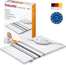Beurer HK 25 Elektrisch Warmtekussen - Heating Pad - 40 x 30 cm - 3 Warmtestanden - Max. 65°C - Automatische uitschakeling - Fleece/katoen - Hoes machinewasbaar - 3 Jaar garantie - Grijs/wit