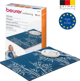 Beurer HK 35 Elektrisch Warmtekussen - Heating pad - 40 x 30 cm - 3 Warmtestanden - Max. 65°C - Snelle opwarming - Automatische uitschakeling - Fleece - Hoes machinewasbaar - 3 Jaar garantie - Blauw/patroon