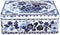 Bewaarblik Blauw-wit - Bloemen - Nostalgie - Blik - Rechthoek - 20 x 15 x 8 cm