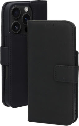 Mobiparts iPhone 16 Pro - Lederen Wallet Case - MagSafe geschikt - Zwart