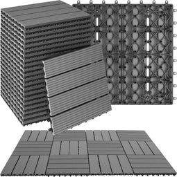 tectake® Tegulas - Terrastegels - Weerbestendig WPC - Houtlook - Antislip - Set van 22 (22 stuks)