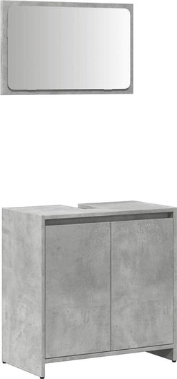 vidaXL - 2-delige - Badkamermeubelset - bewerkt - hout - betongrijs