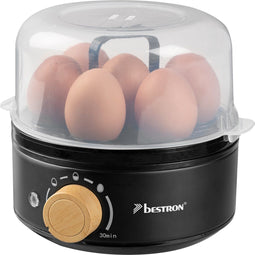 Bestron Eierkoker - Voor 7 eieren - Akoestisch signaal en droogloopbeveiliging - Zwart/hout