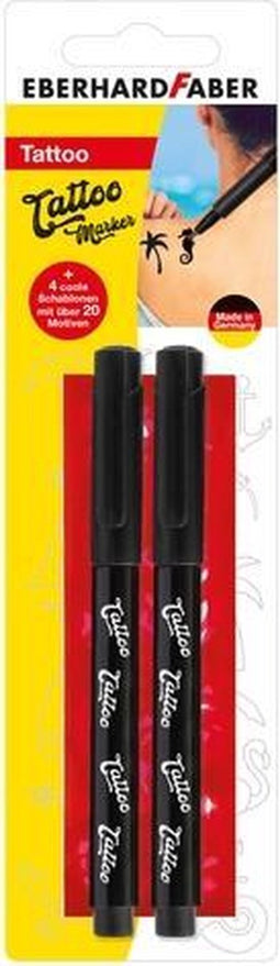 Eberhard Faber tattoo stiften - 2 stuks - zwart - met sjablonen - EF-559597