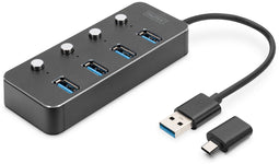 Digitus DA-70247 - USB Hub - 4x USB 3.2 (Gen1, 5Gb/s) - Grijs