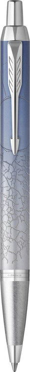 Parker IM Polar balpen | premium lak met grijs kleurverloop op roestvrij staal met chroomafwerking | medium penpunt met blauwe inkt navulling | geschenkdoos