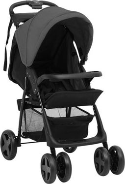 vidaXL - Kinderwagen - 2-in-1 - staal - donkergrijs - en - zwart