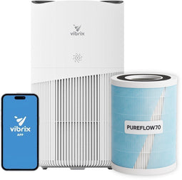 Vibrix PureFlow70 - Luchtreiniger - 468m³/u - HEPA + Koolstof Filter - Fluisterstil - Mat Wit