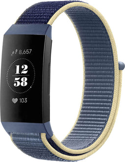 iMoshion Bandje Geschikt voor Fitbit Charge 3 / 4 - iMoshion Nylon band klittenband met design aansluiting - Blauw