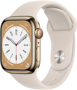 Apple Watch Series 8 - Smartwatch - 41mm GPS + Cellular RVS Sportbandje Goud (Beige)