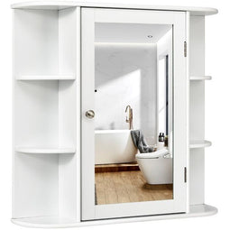 Coast Wandkast - Opbergkast met Spiegeldeur en Open Planken - 66 x 17 x 62 cm - Wit