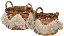 Furnilux Decoratieve Opbergmanden - Handgevlochten Bananenvezel Manden - Set van 2 - Boho Stijl met Schelpen en Raffia