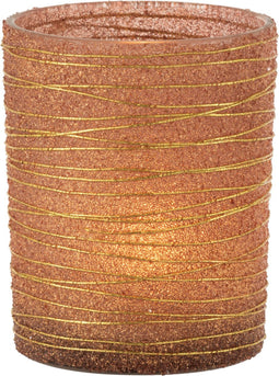 J-Line windlicht Lijnen Glitter - glas - terracotta/goud - large - 2 stuks
