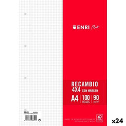 ENRI Vervangingsbladen/-messen - A4 - 100 Lakens - Wit (24 Stuks)