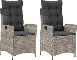 vidaXL - Tuinstoelen - 2 - st - verstelbaar - met - kussens - poly - rattan - lichtgrijs