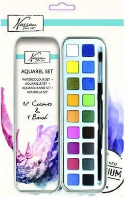 Aquarelverf Nassau Art blik à 18 napjes en penseel - 12 stuks