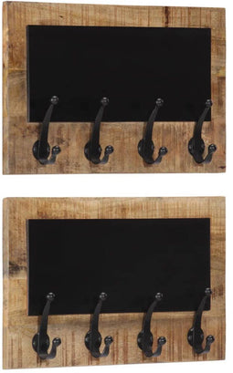 vidaXL - Wandkapstokken - 2 - st - met - 4 - haken - massief - mangohout