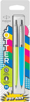 Parker Jotter Originals Pop Art duo verpakking limoen/hemelsblauw balpen met chroomkleurige details