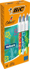 BIC 4 Kleuren Velours Uitschuifbare Balpen - Verschillende Jungle Decors - Doos van 12 stuks - Medium punt 1 mm
