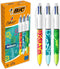 BIC 4 Kleuren Velours Uitschuifbare Balpen - Verschillende Jungle Decors - Doos van 12 stuks - Medium punt 1 mm