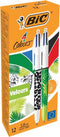 BIC 4 Kleuren Velours Uitschuifbare Balpen - Verschillende Jungle Decors - Doos van 12 stuks - Medium punt 1 mm
