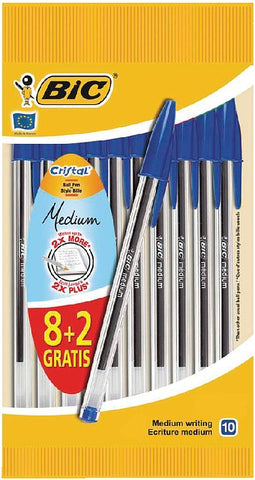 Bic - Balpen bic cristal blauw medium zakje à 8+2 gratis