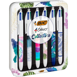 Bic - Colours Tie - Dye 4-kleurenbalpen, medium, klassieke inktkleuren, doos van 6 stuks