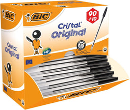 BIC Cristal Balpen Zwart - Medium Punt 1.0 mm - Voordeelpak 90+10 gratis