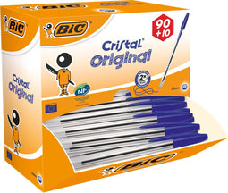 BIC Cristal Balpennen Medium Punt (1.0 mm) - Voordeelpak 90+10 gratis - schrijfkleur blauw