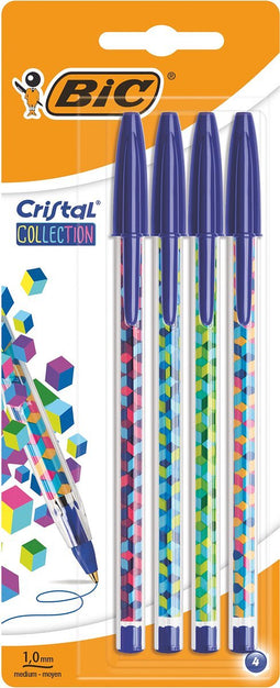 BIC Cristal Collection Balpennen - Blauw - Pak van 4 Stuks - Medium Punt 1 mm