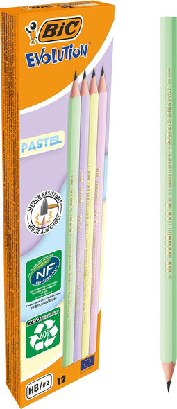 BIC Evolution Pastel grafietpotloden Schokbestendige HB-stift - 4 hulskleuren - verpakking met 12 stuks