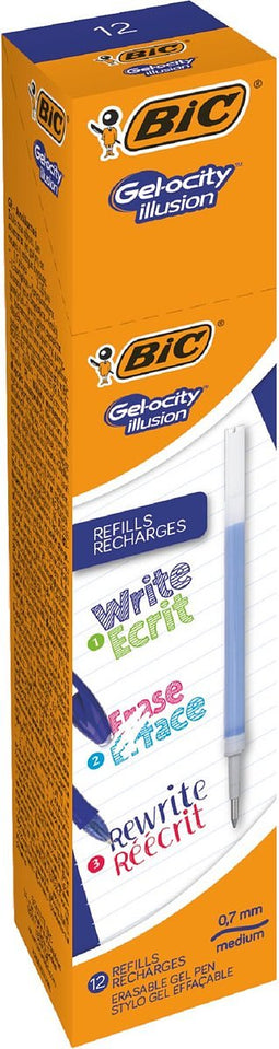 BIC Gel-ocity Illusion Uitwisbare Gelpen Navullingen - Blauw - Doos van 12 Stuks - Medium Punt 0.7 mm