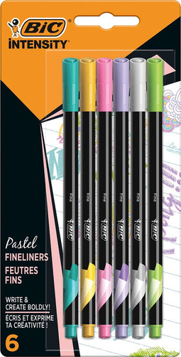 BIC Intensity Fine Fineliners voor kinderen en volwassenen- met Dunne Punt 0.8 mm - Diverse Pastelkleuren - 6 Stuks