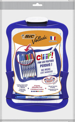 BIC Velleda Dubbelzijdig Whiteboard (21cm x 31 cm) - met 8 Whiteboard Stiften en Wisser - Blauw Frame