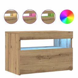 vidaXL - Tv-meubel - met - LED - 60x35x40 - cm - bewerkt - hout - artisanaal - eiken