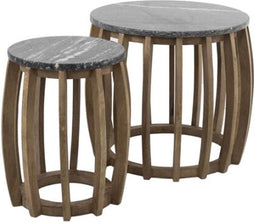 Bijzettafel Luna Set van 2 mangohout zwart marmer - modern elegant design - set van twee salontafels