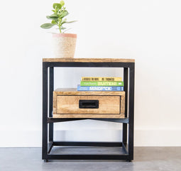 Bijzettafel / Nachtkastje Industrieel Design | Mangohout en Staal | 45x35x50