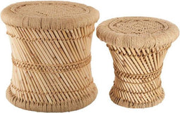 Bijzettafel Set Van 2 Naturel Bamboe - Boho Salontafel - Bohemian Bijzettafeltjes - Tafeltjes van Bamboe en Hennep