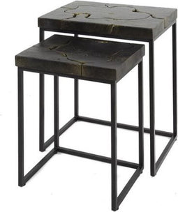 Bijzettafelset/2 rechthoekig black and gold - Teak black&gold