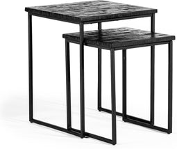 Bijzettafelset van 2, Aged Teak, B340 zwart