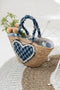 J-Line strandtas Hart/Patroon Denim - zeegras - naturel/blauw - 2 stuks