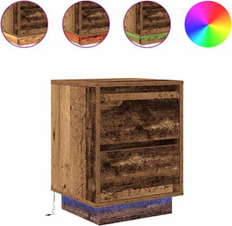 vidaXL - Nachtkastjes - met - led-verlichting - 2 - st - 38x34x50 - cm - oud - hout