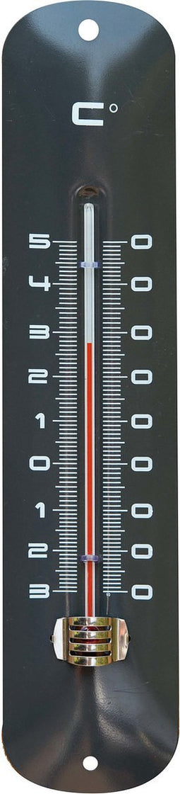 Binnen/buiten thermometer grijs van metaal 6.5 x 30 cm -Binnen/buitenthemometers - Temperatuurmeters
