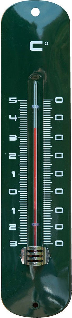Binnen/buiten thermometer - groen - metaal - 6.5 x 30 cm - Themometers - Temperatuur