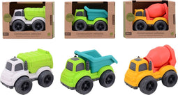 Bioplastic Bouwvoertuigen. 3 assortie. 100% recyclable.+18 mnd
